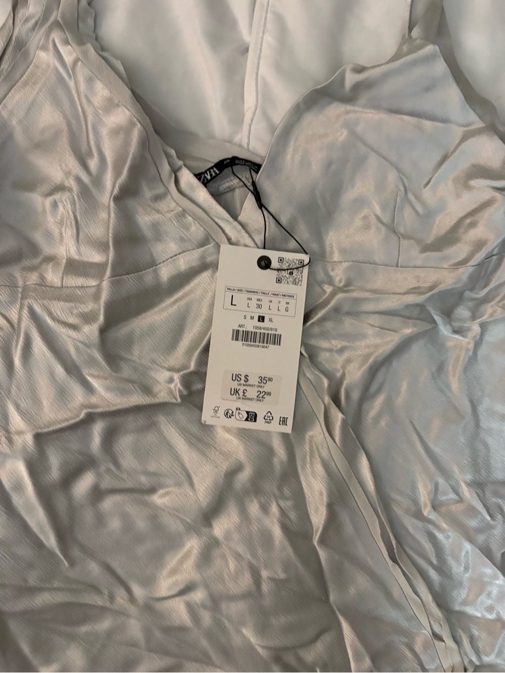 Zara Silver Satin V-Neck Women's Top